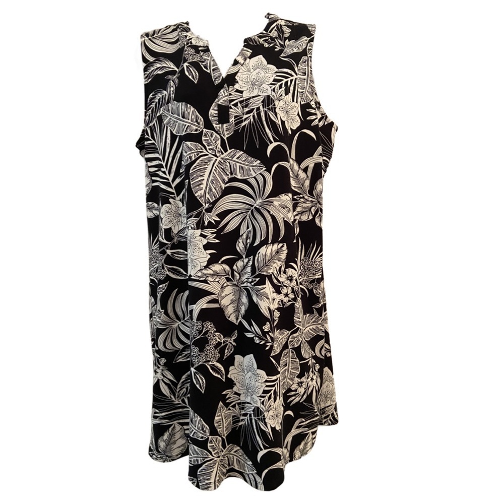 Denim & Co. French Terry Sleeveless Cover Up Dress Black Tropical M